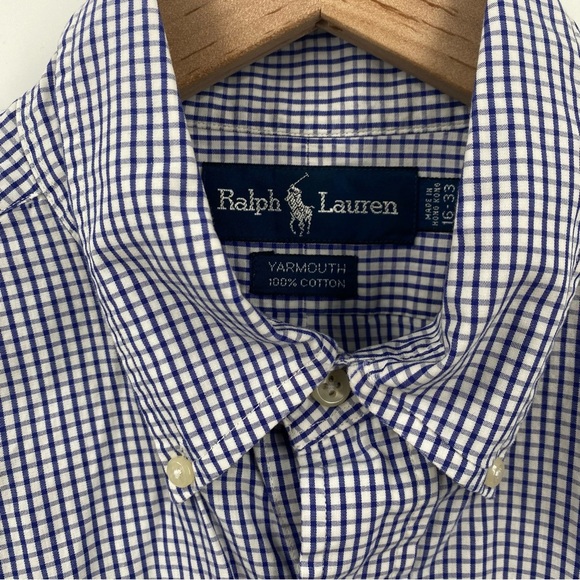 Ralph Lauren Yarmouth 100% Cotton Men’s Blue Check Button Down Size 16-33 - Picture 3 of 8